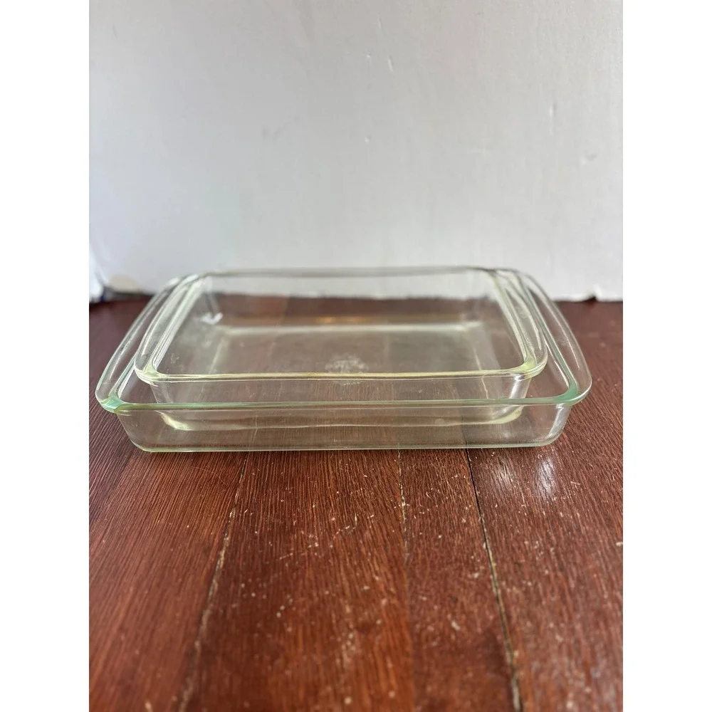 Vintage Pyrex Clear Glass Baking Dish Set 231‎ 1.5 QT & 232 2 QT Rectangular USA